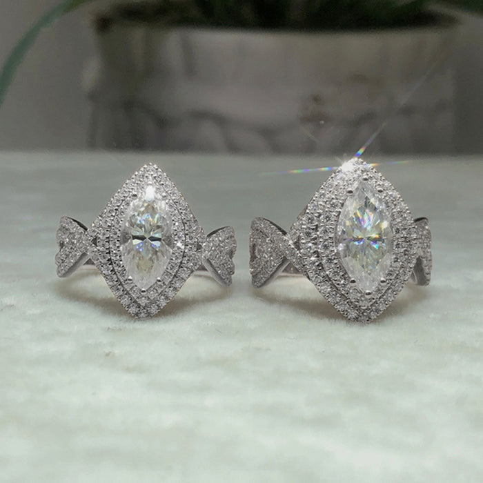 Anillo creativo de circonita con forma de ojo de caballo y cristal blanco para compromiso