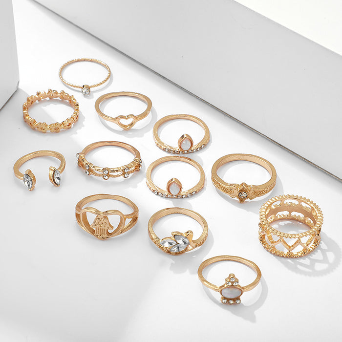 12-piece diamond open geometric heart ring set