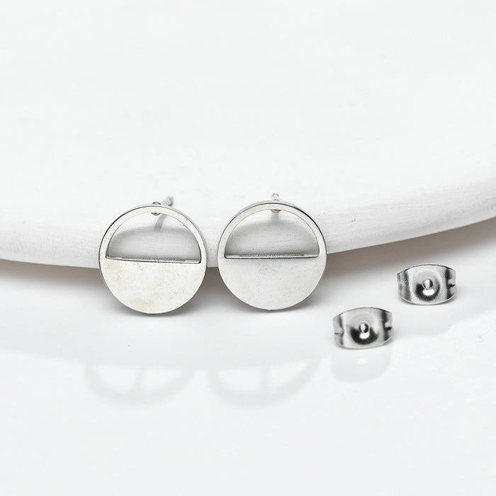 Geometric Half-Circle Stainless Steel Stud Earrings - Chic and Minimalist Jewelry