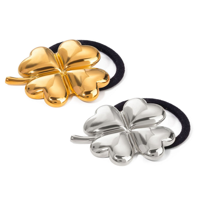 Stainless Steel Four-Leaf Clover Hair Tie - High-End Metal Elastic Band for Ponytails