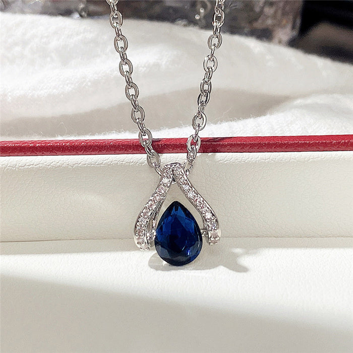 Royal Blue Water Drop Pear Shape Necklace Valentine's Day Gift for Women