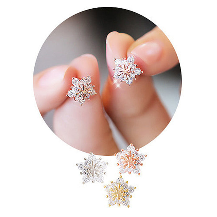 Zircon Snowflake Earrings Full Diamond Five-pointed Star Christmas Earrings