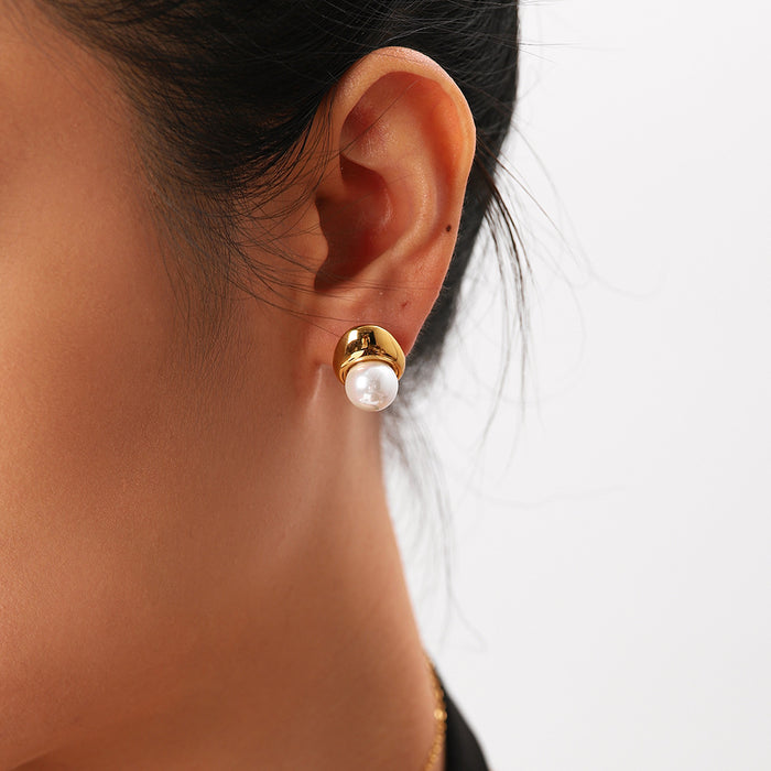 Pendientes de acero inoxidable bañados en oro de 18 quilates con forma de lágrima de perla de estilo barroco francés de lujo - Joyas para mujer