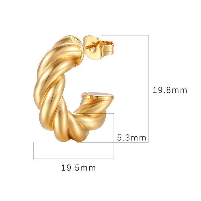 Simple creative braided hoop cold style titanium steel earrings for women