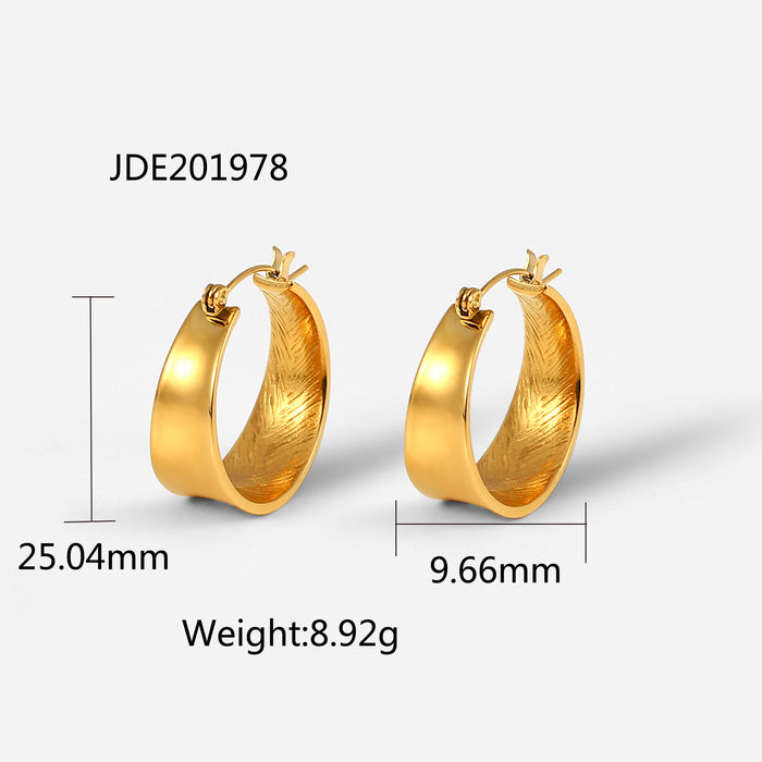 Trending Simple 18K Gold Plated Stainless Steel Curved Smooth Hoop Earrings - Titanium Steel Jewelry for Women