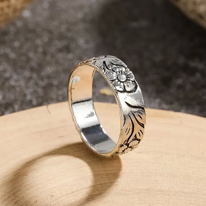 Engraved cherry blossom ring personalized sunflower