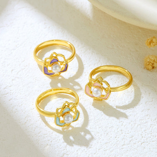 Wholesale copper micro-inlaid enamel painted drip flower open ring - wallojewerly 