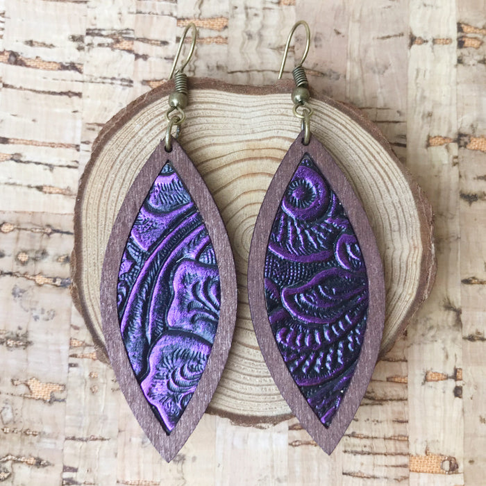 Wooden leaf earrings