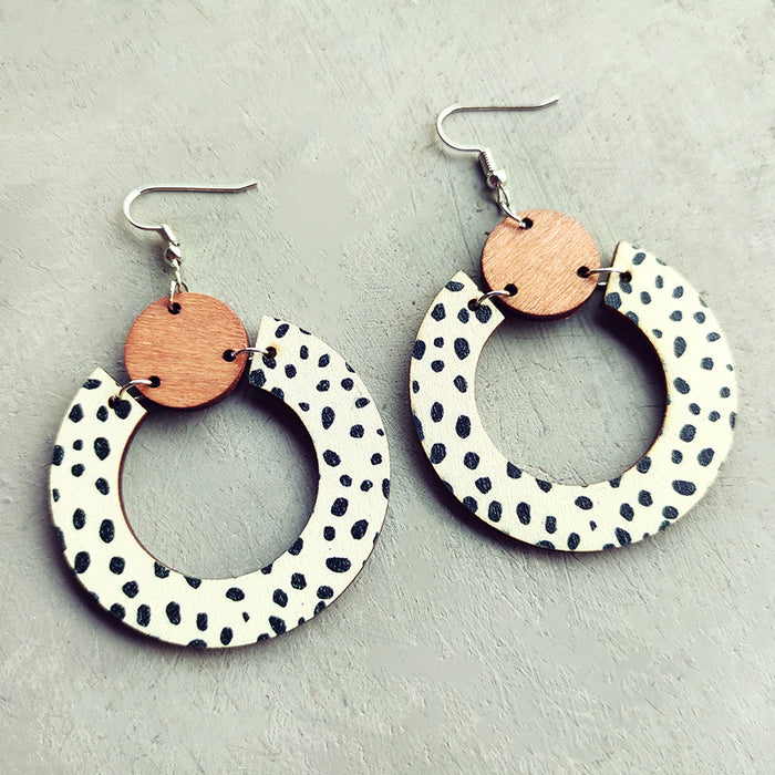 Wooden leopard print earrings