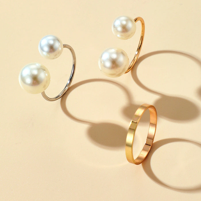 Pearl open simple metal ring 3-piece set