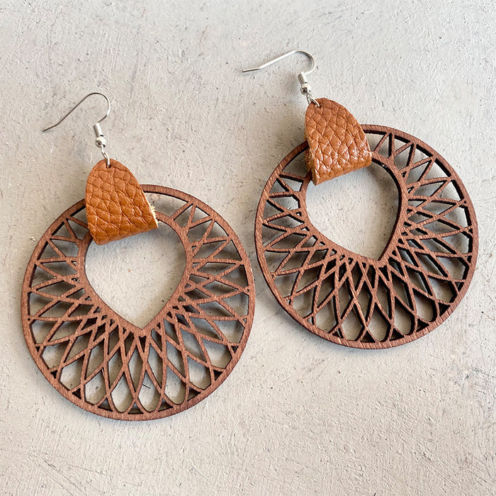 Wooden hollow earrings