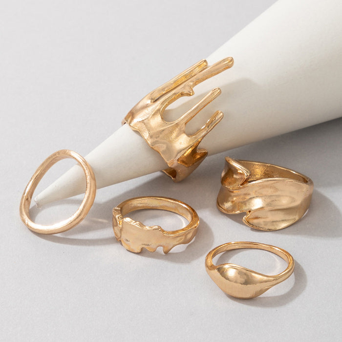 Gold simple creative five-piece ring set, geometric irregular design