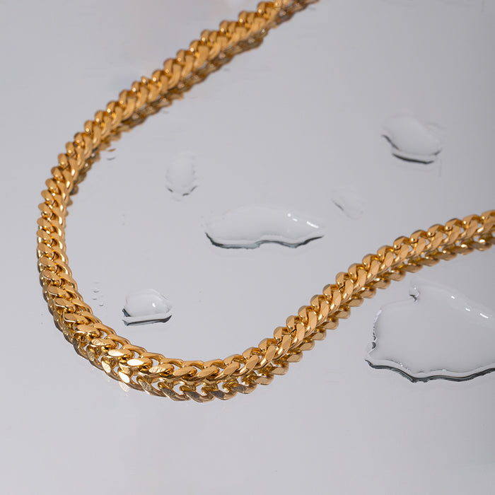 18K Gold-Plated Stainless Steel Pendant Necklace - Popular 7mm Wide 45cm Titanium Steel Chain