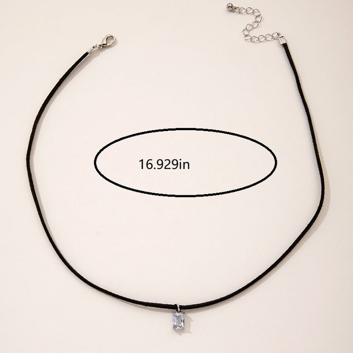 Black Rope Choker Necklace with Square Pendant - Simple and Versatile Accessory