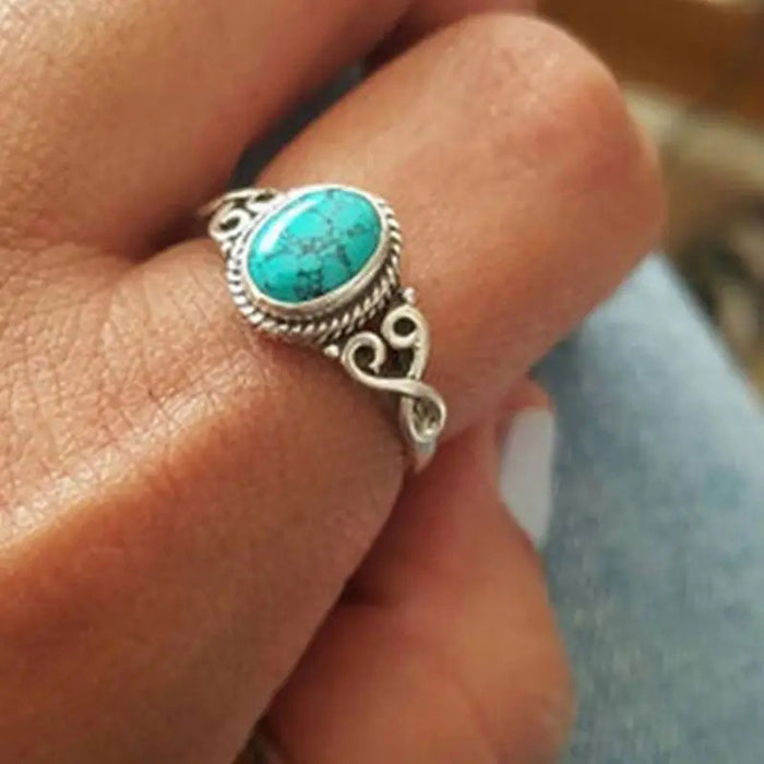 Imitation turquoise hollow ring vintage design ring