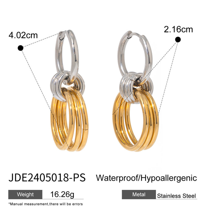 Pendientes rectangulares de acero inoxidable bañados en oro de 18 quilates con forma de espiral: joyería de diseño de alta gama