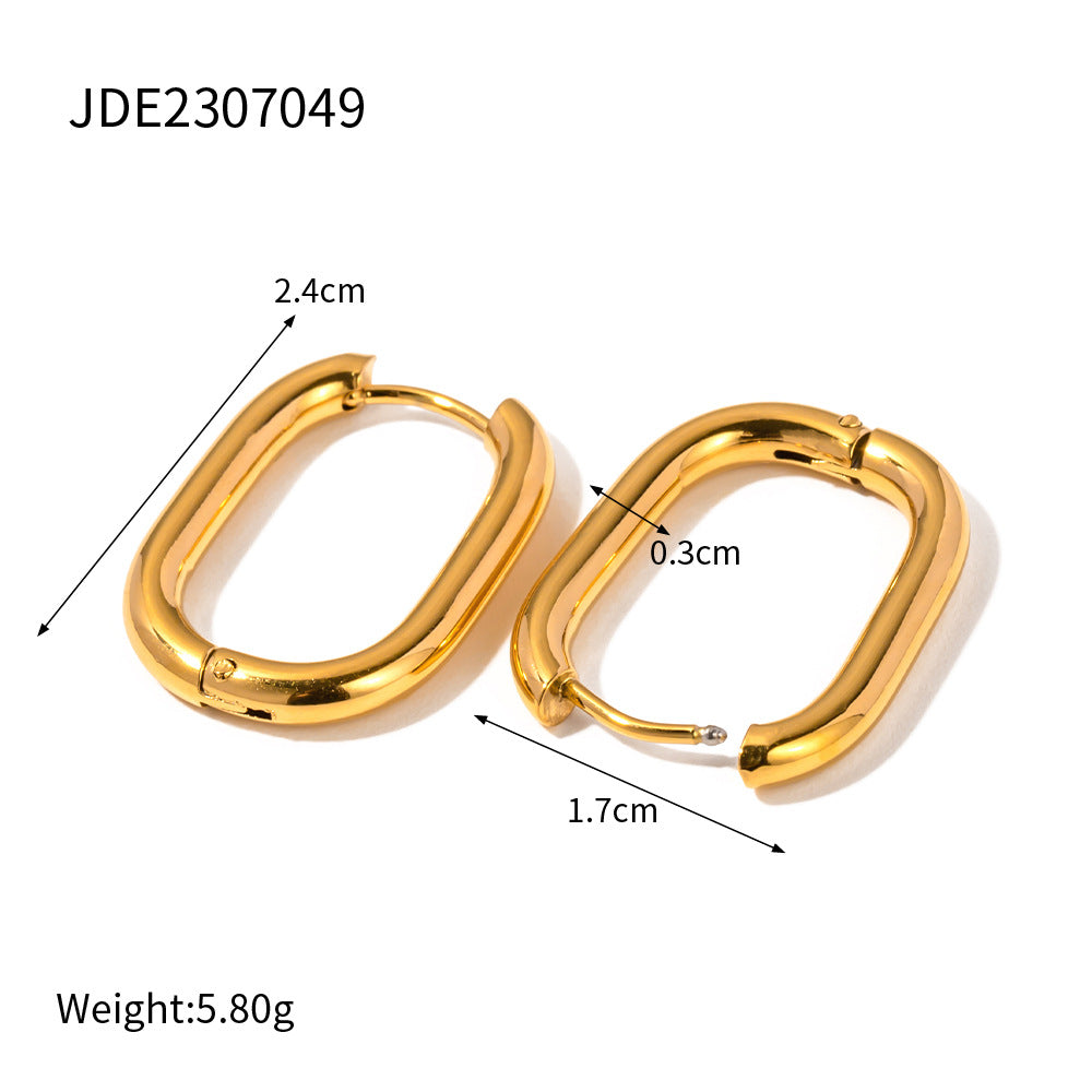 18K Gold Plated Stainless Steel C-Shape Earrings - Fashionable Jewelry