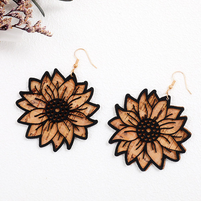 Wooden sunflower earrings