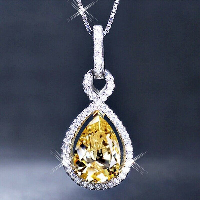 Yellow pear-shaped teardrop zircon necklace, women's clavicle chain