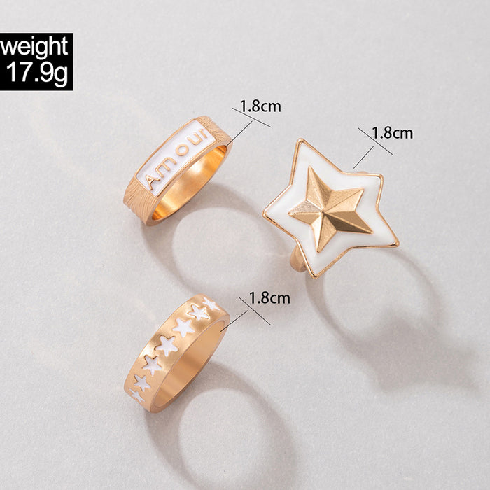 Star White Oil Drop Letter Ring 3-Piece Set