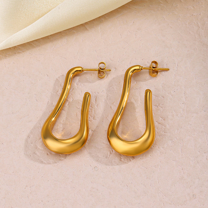 Retro geometric U-shaped stainless steel earrings for women, all-match 18K gold-plated titanium steel earrings