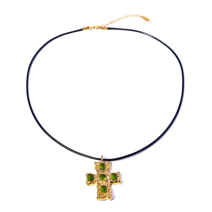 18K Gold Stainless Steel Cross Necklace with Rhinestones - Women's Fashion Jewelry