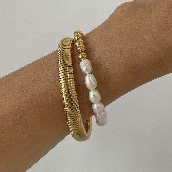 Pearl bracelet, high-end niche spring bracelet, 18k gold titanium steel jewelry