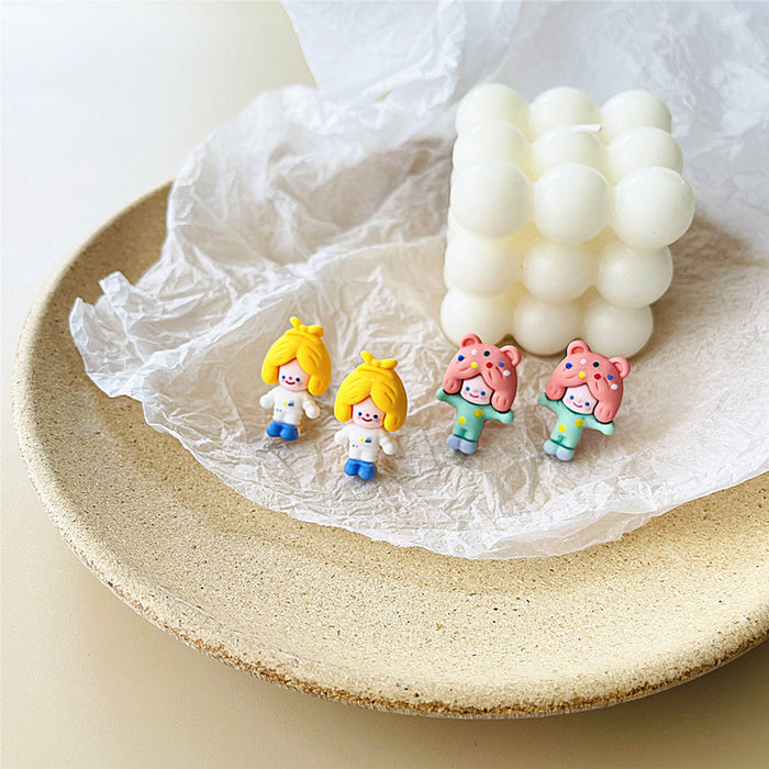 Cartoon character earrings Japanese style soft cute girl little girl ear clips