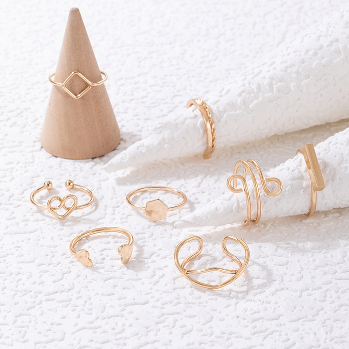 Hollow Heart Ring Set - 8-Piece Simple Geometric Twisted Rings