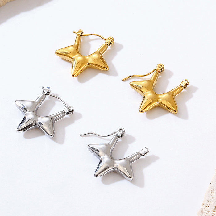 Five-pointed star open earrings, gold-plated stainless steel exquisite women's star earrings