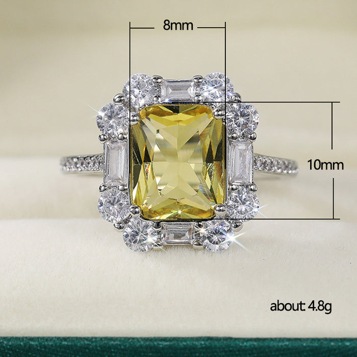 Light luxury style zircon ring yellow party jewelry