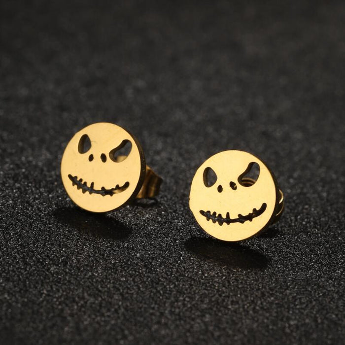 Smiley Face Stainless Steel Stud Earrings - Trendy and Fun Jewelry with a Spooky Twist