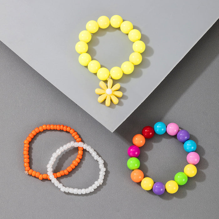 Daisy Beaded Multi-Layer Bracelet Set for Kids in Candy Colors