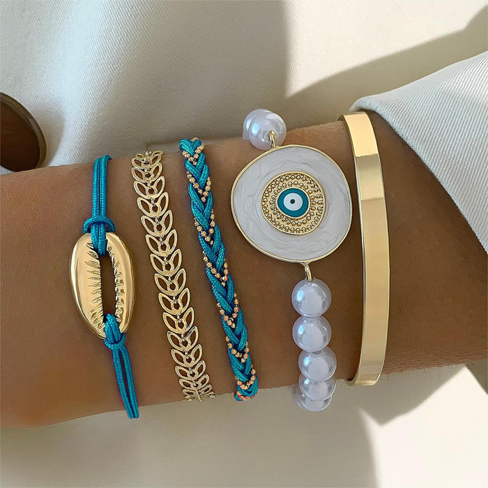 Bohemian Evil Eye Bracelet Set - Unique Diamond-Inlaid Jewelry