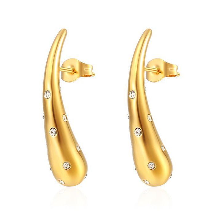 Pendientes de diamantes en forma de lágrima Pendientes de acero inoxidable de titanio y oro de 18 quilates