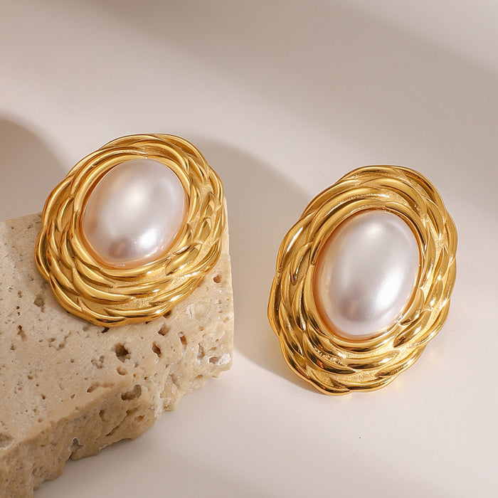 Stainless steel pearl earrings retro luxury earrings