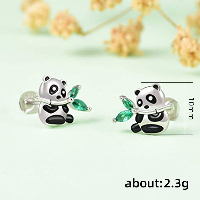 Black and white panda cute retro earrings