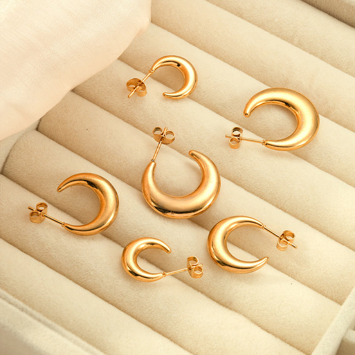 Versatile stainless steel crescent earrings for women 3 pairs set simple titanium steel