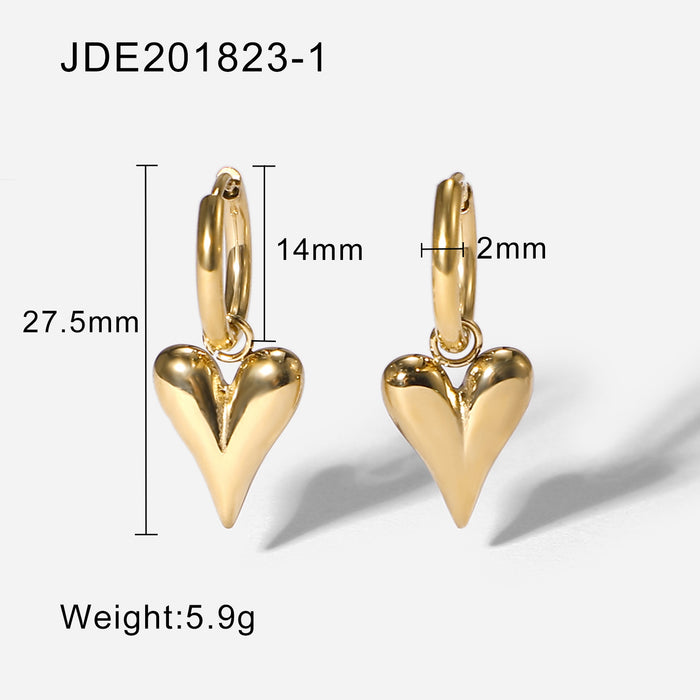 Pendientes con colgante de corazón en 3D bañados en oro de 14 quilates: joyería vintage de acero inoxidable y oro de moda para mujer