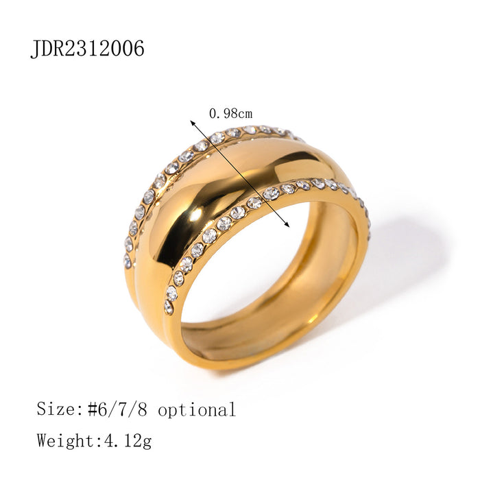 Fashionable 18K Gold Plated Stainless Steel Zircon Ring - Simple and Elegant Jewelry