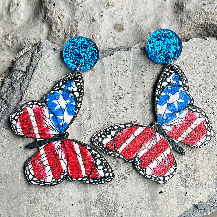 Wooden slippers patriotic earrings