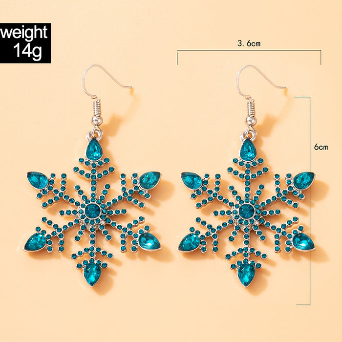 Blue diamond snowflake geometric irregular ear hook earrings