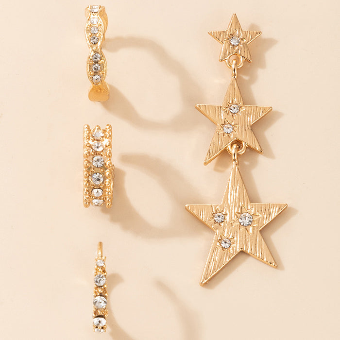 Diamond Star Earrings Geometric Asymmetric Three-piece Ear Clip