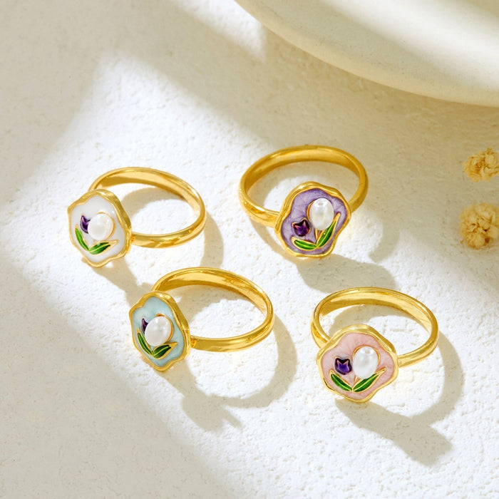 Wholesale copper micro-inlaid enamel painted drip flower open ring