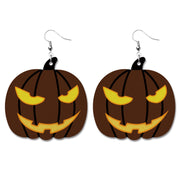 Creative Halloween PU Leather Earrings with Pumpkin and Bat Design - wallojewerly 