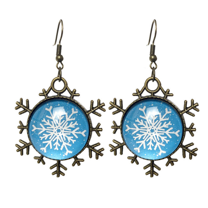 Vintage Glass Snowflake Earrings with Simple Christmas Design