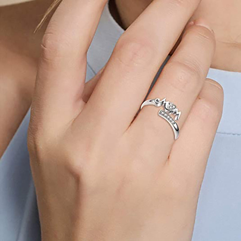 Love heart open ring mother's day gift letter female ring