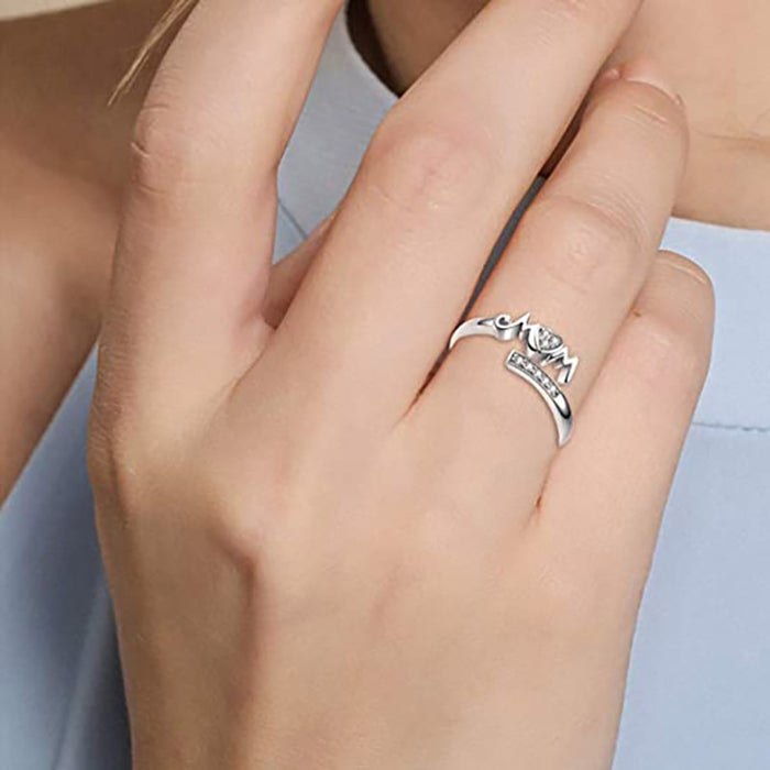 Anillo abierto con forma de corazón de amor, regalo para el día de la madre, anillo femenino con carta