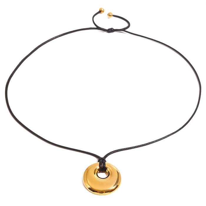 Round hollow glossy pendant necklace, stainless steel simple and versatile design