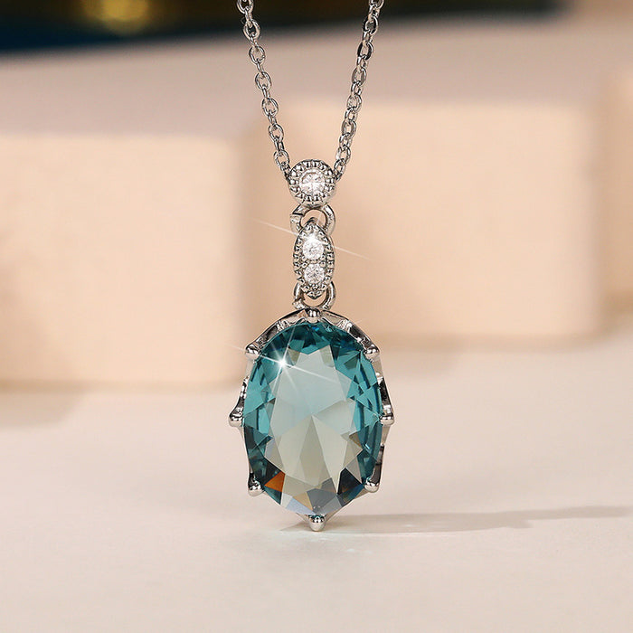 Light sea blue zircon necklace, fashionable pendant clavicle chain